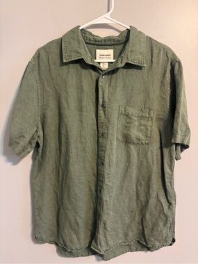 Thom Aaron Men’s Large Green Linen Lyocell Short Sleeve Button Up Shirt